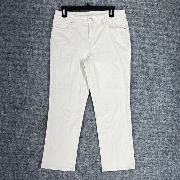 Chicos‎ Pants Women Small White Sateen Slim Crops Stretch Tapered Leg Casual - Picture 1 of 10